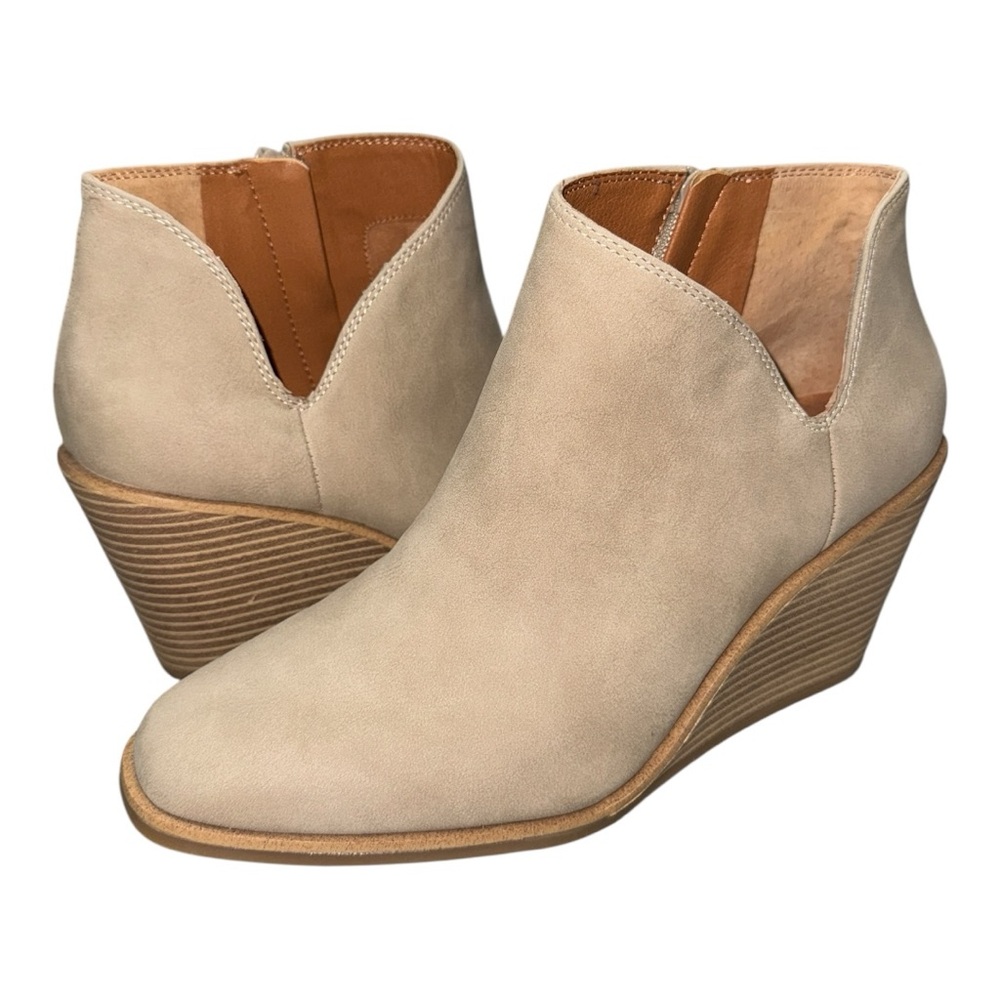 Women’s Lucky Brand Melindi Tan/Beige Ankle Wedge Booties - 10